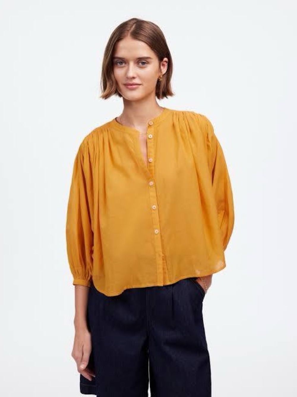 Madewell Balloon Sleeve Top in color Pollen, size S